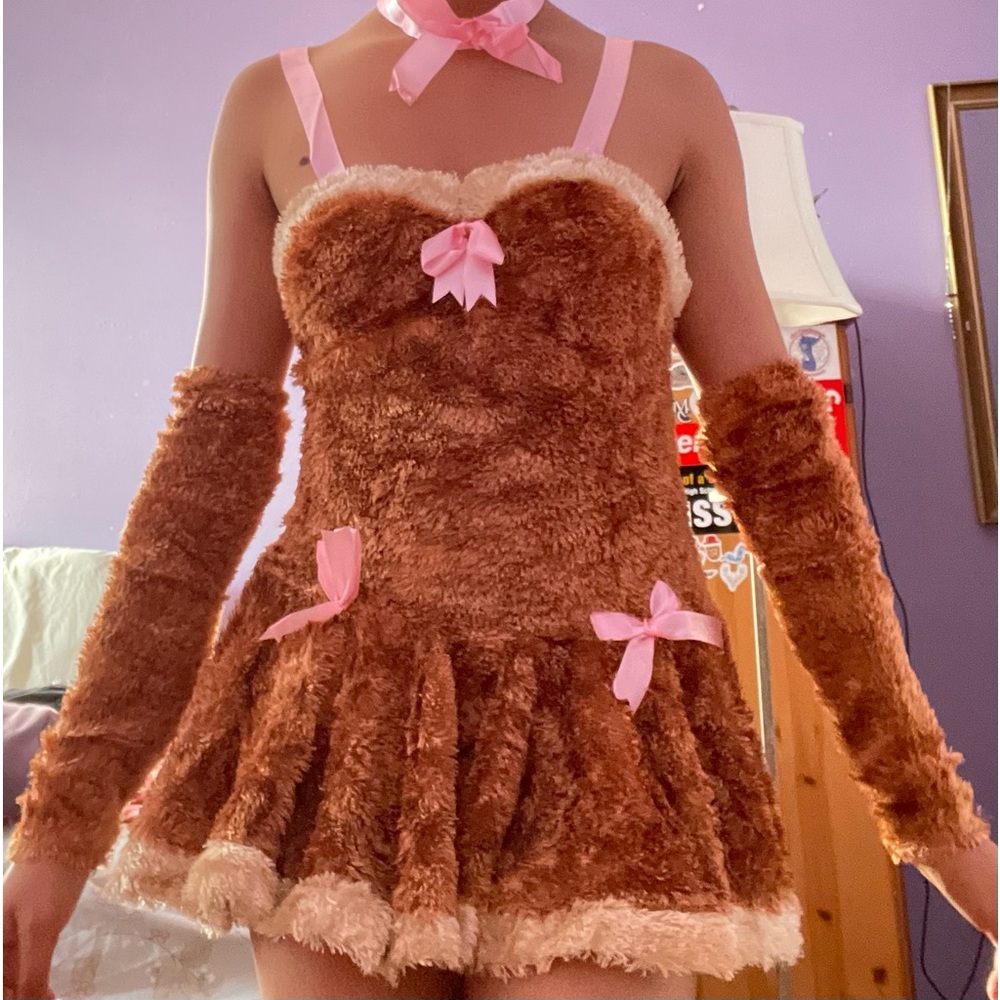 Women’s brown faux fur teddy mini Dress
